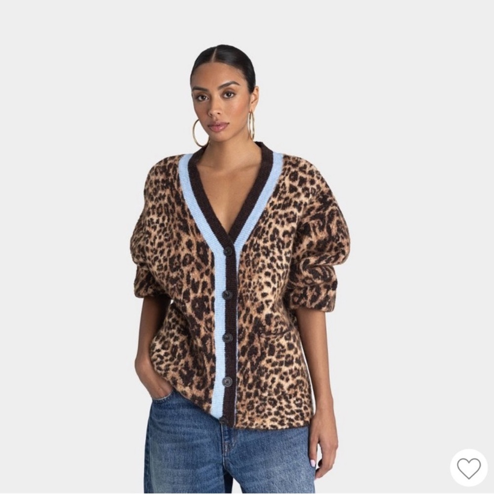 NWT KBB BY Kahlana Leopard Print Cardigan with Blue Trim. Limited Size XL